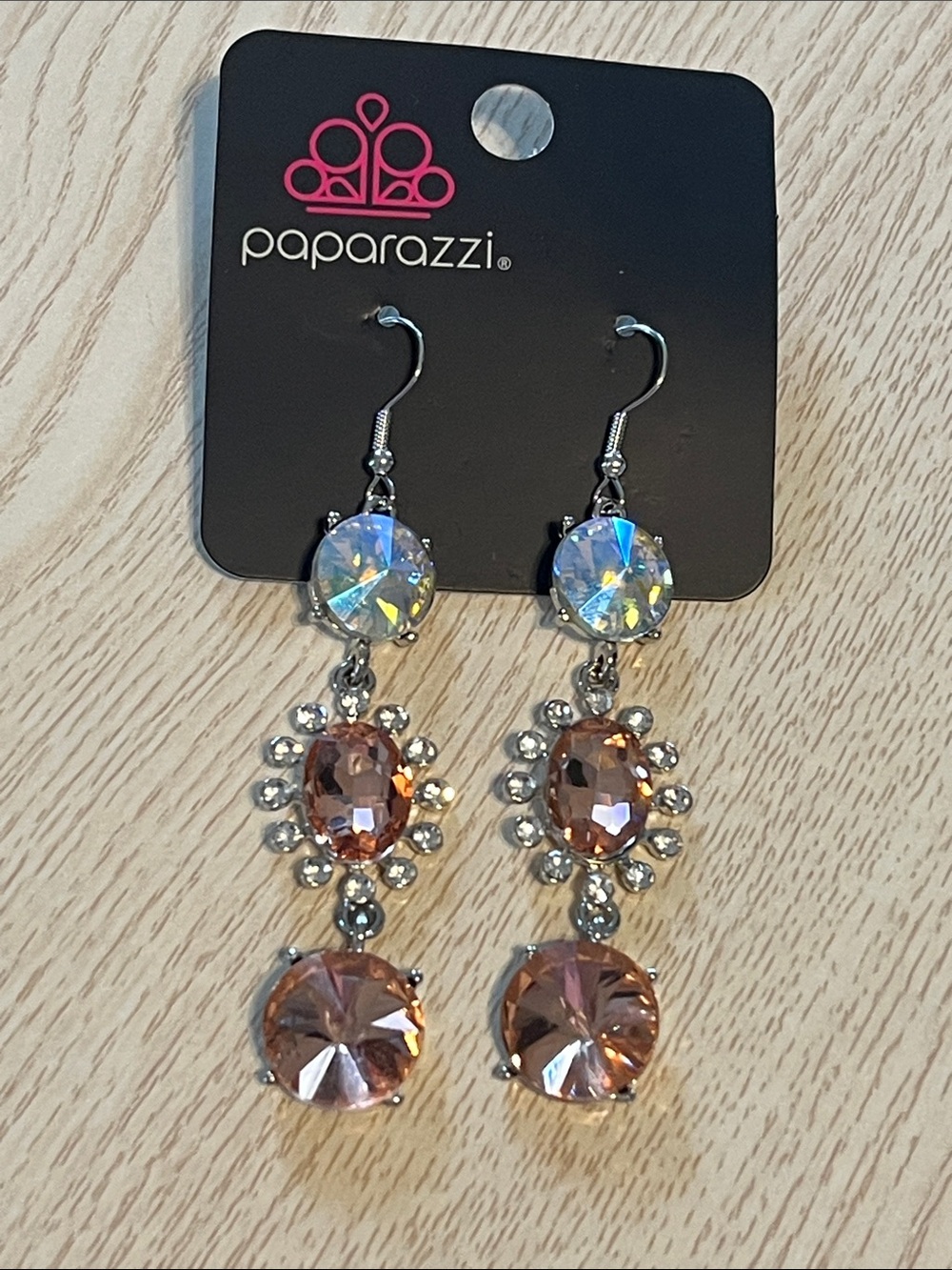 Paparazzi Rose Gold and Aurora Crystal Drop Earrings